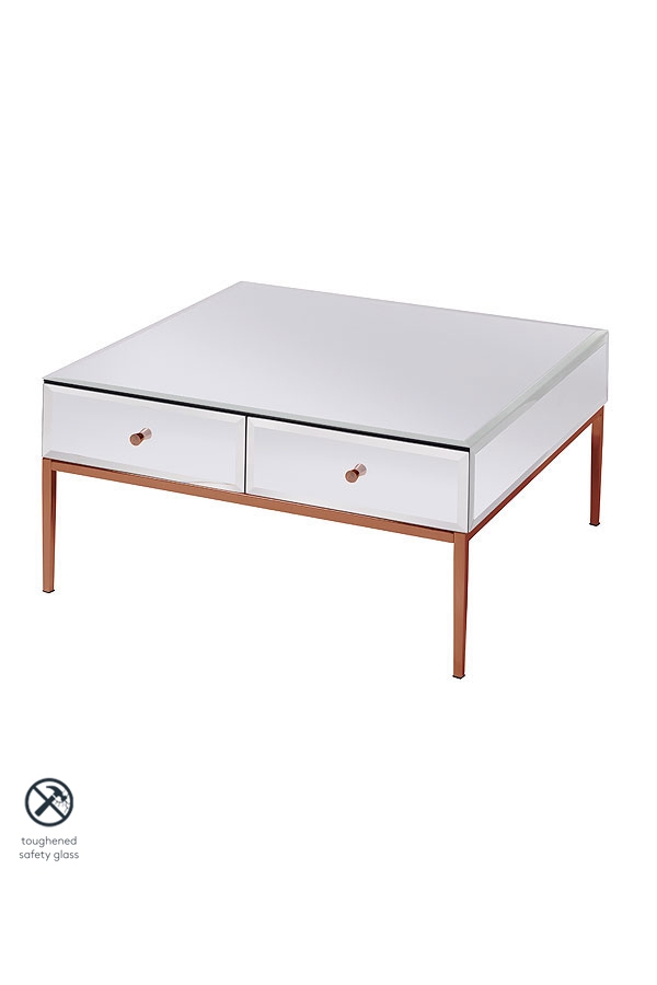 Image of Stiletto White Glass and Rose Gold Coffee Table