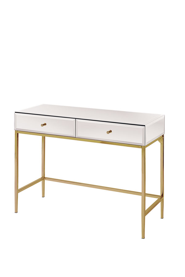 Stiletto White Glass and Brass Console Table