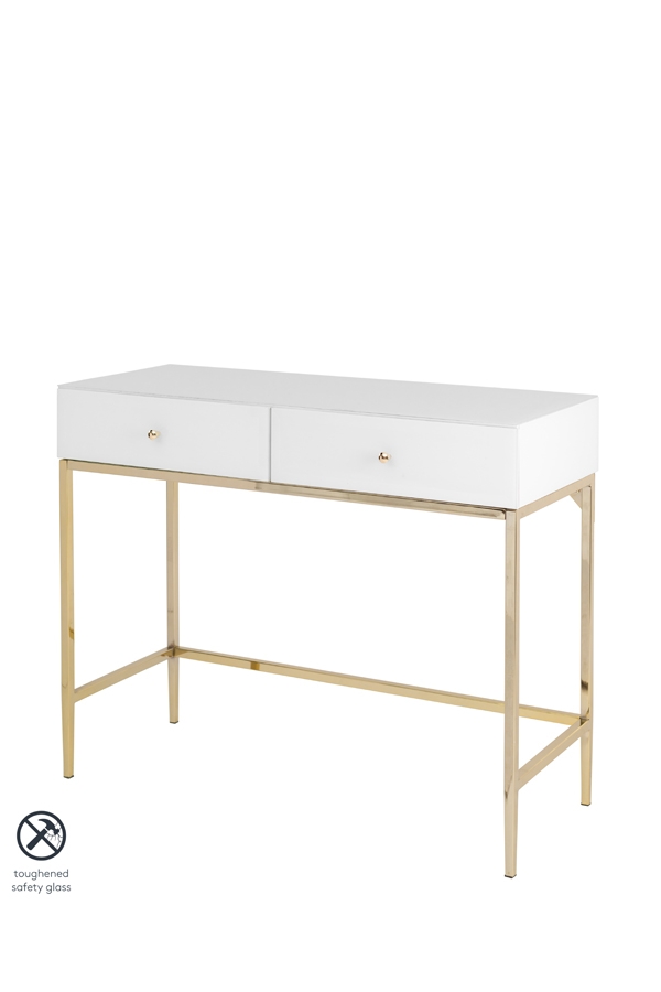 Image of Stiletto White Glass and Brass Console Table