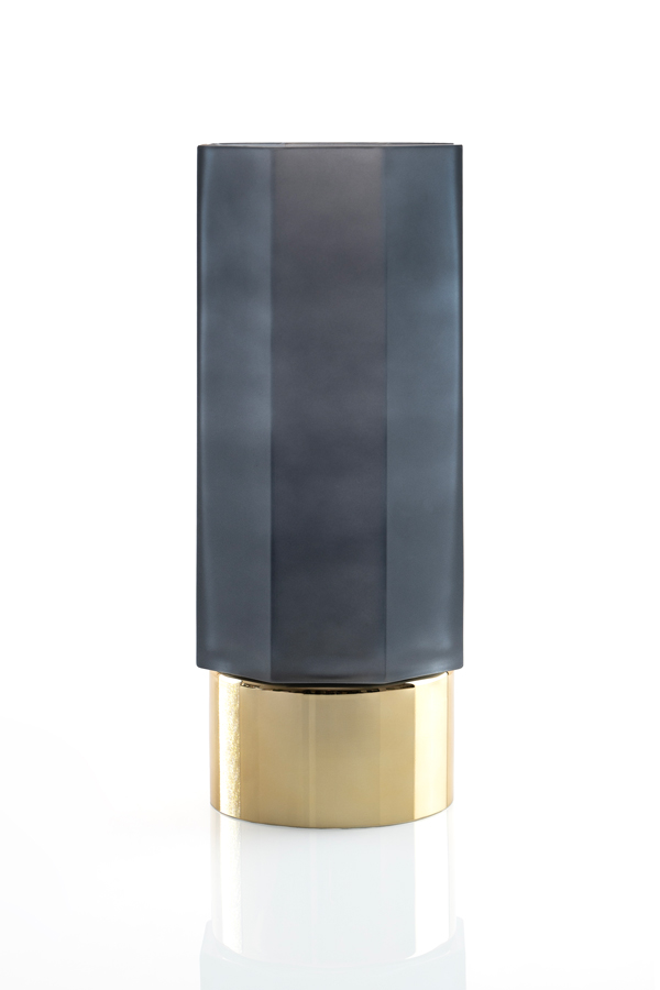 Image of Large Black and Brass Glass Vase