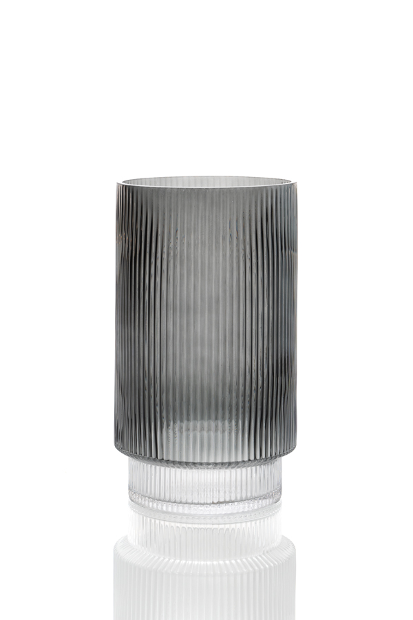 Image of Large Grey Ribbed Glass Vase