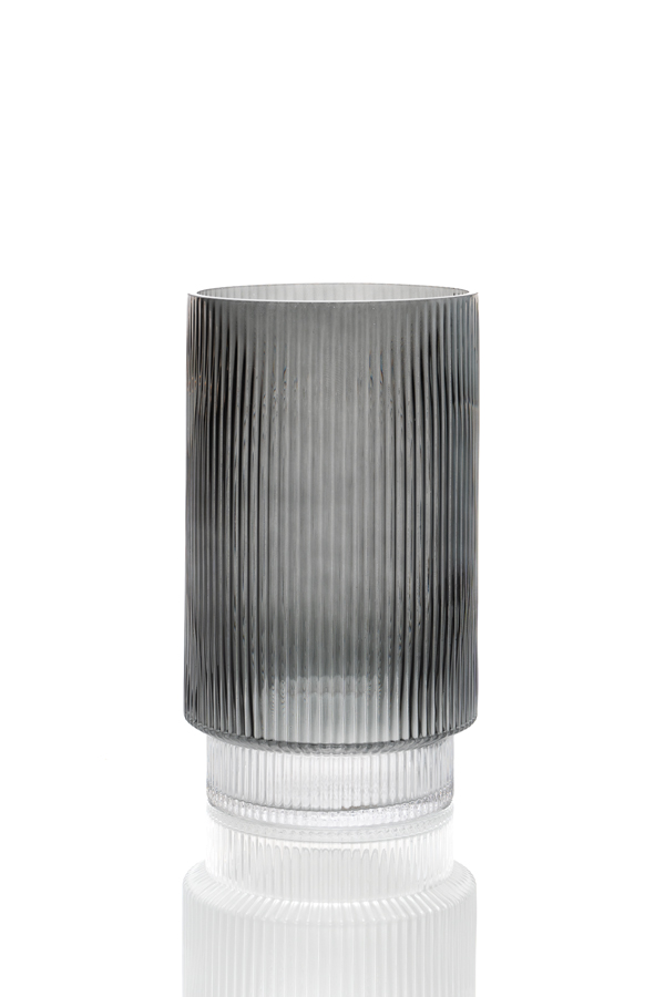Large Grey Ribbed Glass Vase