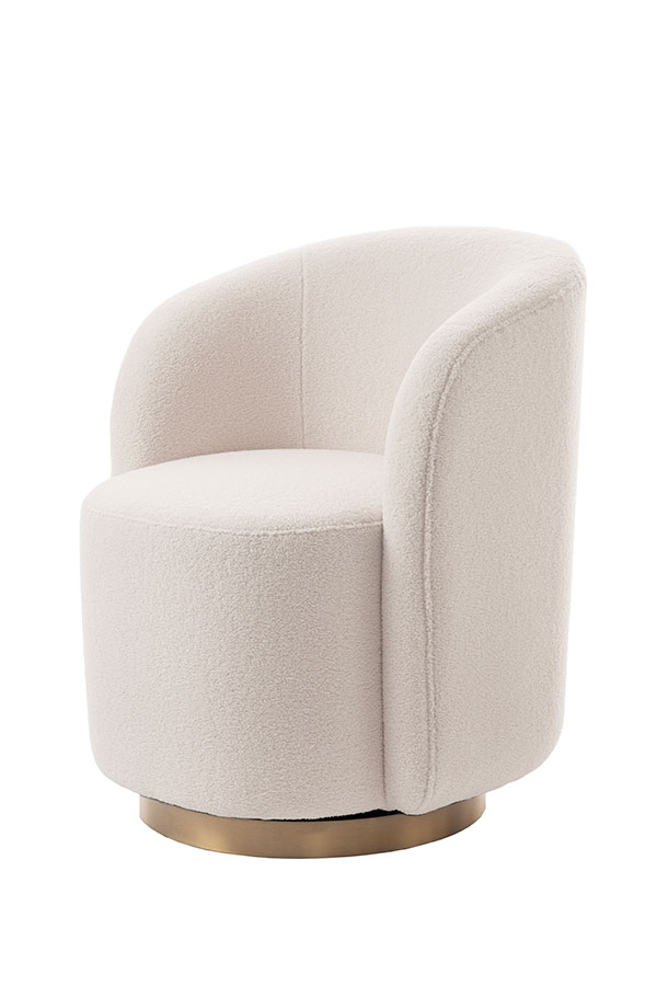 West End Swivel Dining Chair - Ivory Borg- Brass Base
